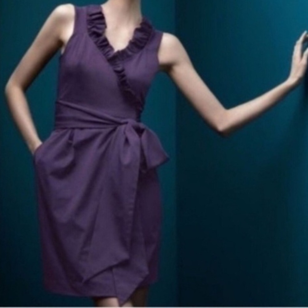 Diane Von Furstenberg DVF Hampton Sleeveless Ruffle Wrap Dress Plum Purple 8‎